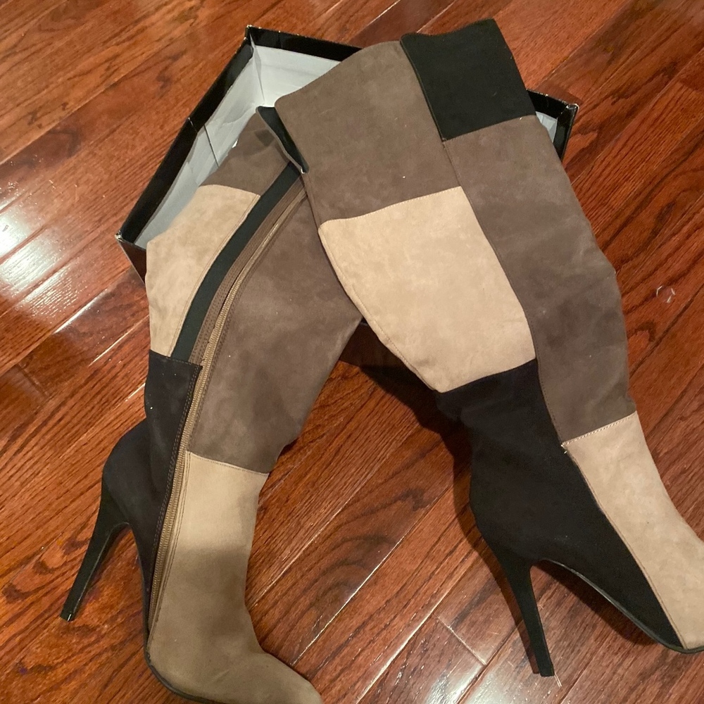 Beautiful suede patchwork OTK boots